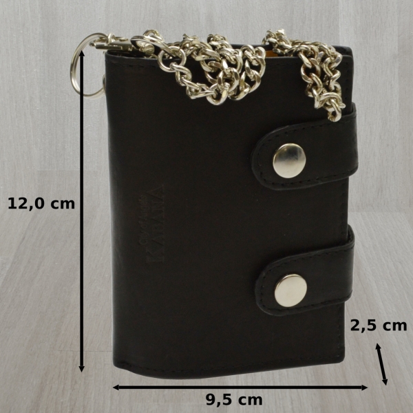 Herren Brieftasche Ledergeldbörse Hochformat mit Karabiener Hosenkette schwarz
